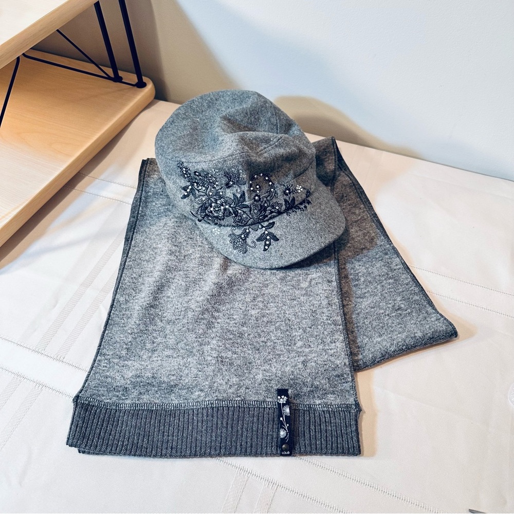 Scala Beret Hat with Embellishments and Scarf